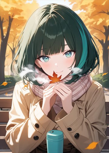 Card: Mira warming her hands on a cup of tea.